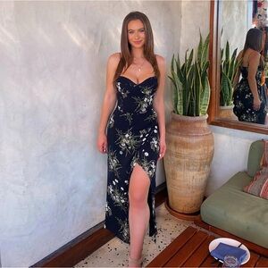 Reformation Juliette Dress 12P Black Floral Midi Cocktail Summer Cottage Chic